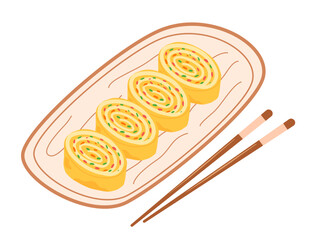Tamagoyaki - the Japanese rolled omelet.Egg roll. Vector illustration