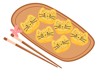 Tamagoyaki - the Japanese rolled omelet.Egg roll. Vector illustration
