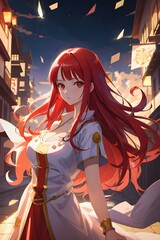 Fire Red Haired Woman Taking A Walk In Her Hometown, BackLit