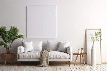 Modern Aesthetic Interior Design with Small Blank Poster Created with Generative AI
