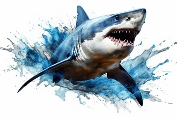 Shark with splashes, isolated. Generative AI