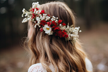 Naklejka premium Young girl wearing a Christmas wreath 