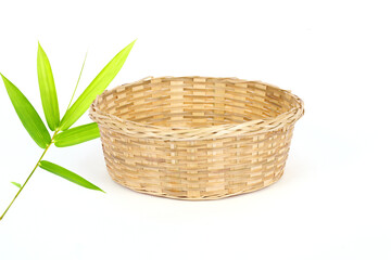 Fototapeta na wymiar bamboo fruit basket isolated on white