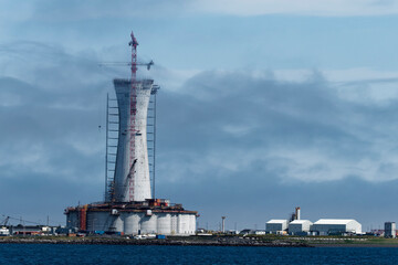 A gravity-based oil and gas platform under construction, Newfoundland and Labrador, Canada.