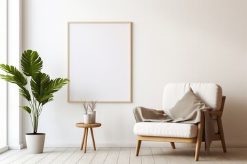Modern Aesthetic Interior Design with Small Blank Poster Created with Generative AI