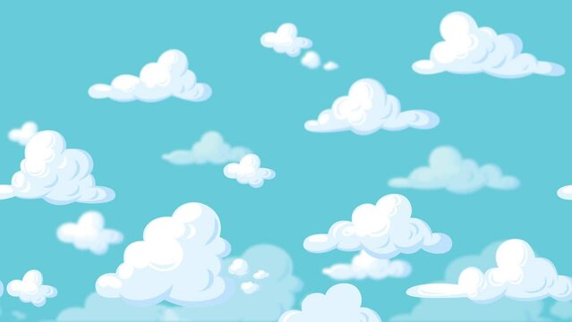 Clouds flying in blue sky. 2d animation. 4k stock footage