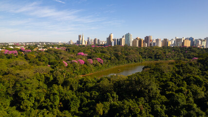 Fototapeta na wymiar Maringá, vista aérea da cidade de maringá, paraná, brasil. Catedral de Maringá, Parque do Ingá.