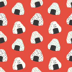 Vector illustration of Onigiri. Japanese fast food made of rice with stuffing, molded in the form of a triangle in nori seaweed. Vector illustration