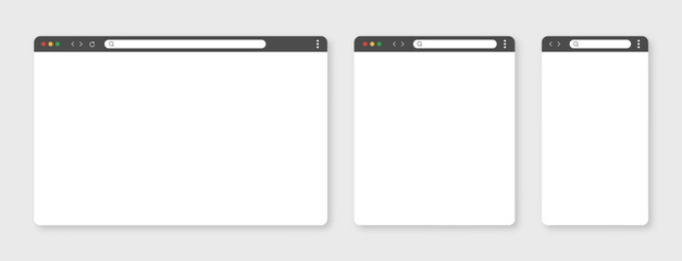 Browser mockups. Website different devices web window mobile screen internet flat template empty page network row vector set. Vector 10 eps. © Cali6ro