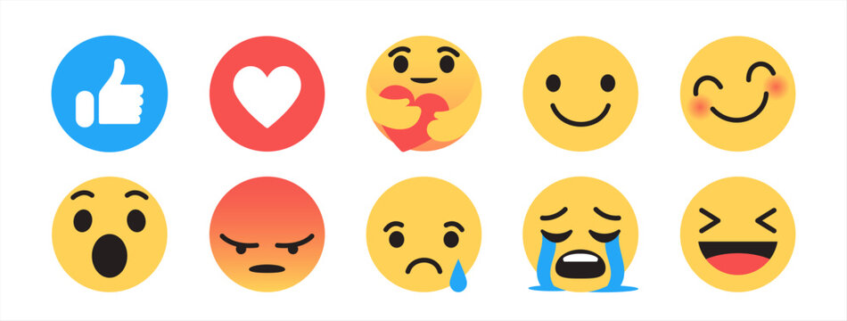 Vector Emoji Set with Different Reactions for Social Network Isolated on White Background. Modern Emoticons Collection in Flat Style Design, vector 10 eps.