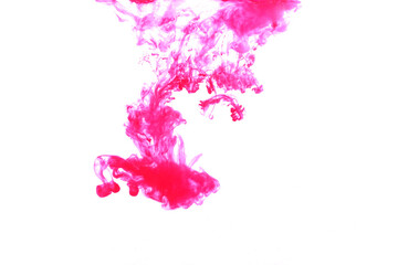Red-Pink Color dye melt in water on white background,Abstract smoke pattern,Colored liquid dye,Splash paint