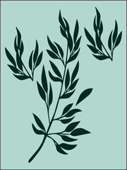 silhouette branches with leaf and stem in modern style. Vector leaves isolated.Hand drawn decorative botanical elements. EPS 10