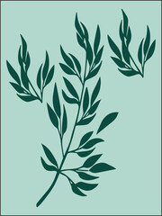 Fototapeta premium silhouette branches with leaf and stem in modern style. Vector leaves isolated.Hand drawn decorative botanical elements. EPS 10