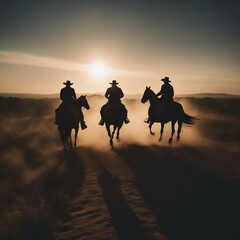 silhouette of a horse and rider in the desert