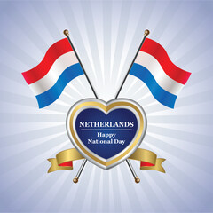 Netherlands flag Happy National Day with Gold Heart