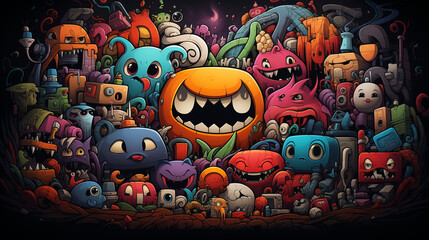 Naklejka premium Sfondo colorato con personaggi di fumetti. Ai generated.