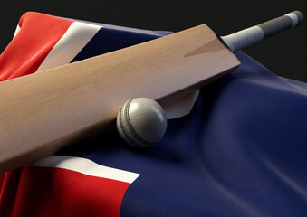 Cricket Ball Bat And New Zealand Flag