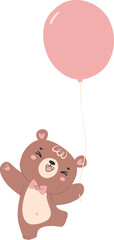 Obraz premium Cute teddy bear with balloon, kawaii animal 