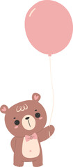 Cute teddy bear with balloon, kawaii animal 