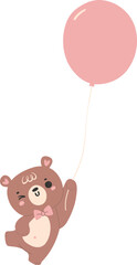 Cute teddy bear with balloon, kawaii animal 