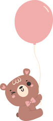 Cute teddy bear with balloon, kawaii animal 