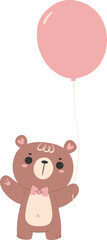 Cute teddy bear with balloon, kawaii animal 