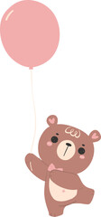 Cute teddy bear with balloon, kawaii animal 