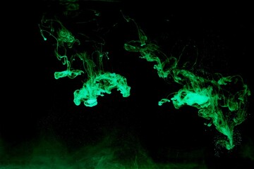 Green colorful dye on black background,Art abstract smoke texture,Colored liquid dye,Splash paint,Abstract color,Abstract Textures
