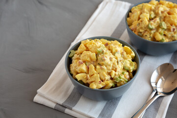 Homemade Classic Potato Salad in Bowls, side view. Copy space.