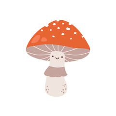 Cute fly agaric mushroom vector character. Illustration isolated on white background