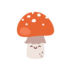 Cute fly agaric mushroom vector character. Illustration isolated on white background