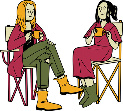 Two women sitting on a chair illustration