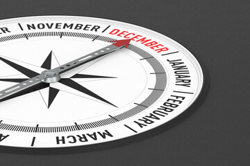 calendar and compass on black background. 3D illustration