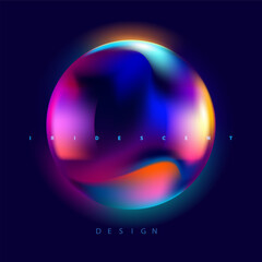 Fluid 3D sphere. Iridescent colorful ball on dark background. Abstract geometric shape for your design.