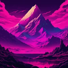 Poster Roze neon punk purple mountain range