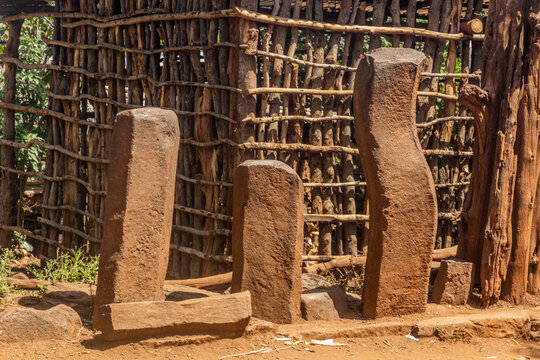 Stone pilars in a traditional Konso village, Ethiopia