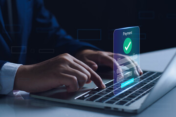 Digital online payment concept. Business people using mobile smart phone, online payment, banking, online shopping. Technology online banking applications via internet network. financial transaction.