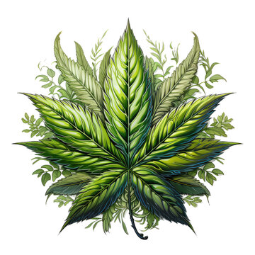 A serene and contemplative marijuana leaf t-shirt design inspired by the beauty of simplicity, depicting a delicately rendered cannabis leaf on a blank canvas, Generative Ai