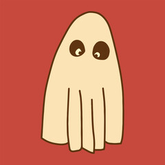 Retro Ghost Halloween t-shirt design. Cute cartoon. vintage vector illustration