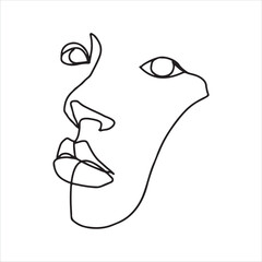 Surreal Faces Continuous line, drawing of set faces and hairstyles, fashion concept, woman's beauty, minimalist, vector illustration, pretty sexy. Love yourself and take care of yourself.