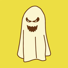 Retro Ghost Halloween t-shirt design. Cute cartoon. vintage vector illustration