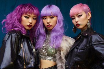 Naklejka premium Three Asian Teenage Girls with Crazy Gothic Style