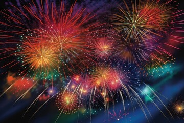 Fototapeta premium Explosive beauty as vibrant bursts of fireworks. Generative AI