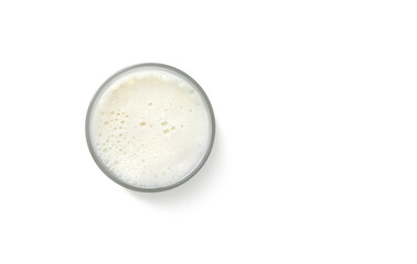 Milk foam in a glass. Top view isolated PNG transparent