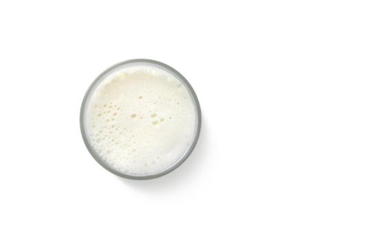 Milk foam in a glass. Top view isolated PNG transparent