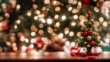 Fototapeta na wymiar Banner natalizio con alberello e decorazioni