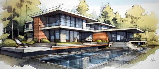 Fototapeta premium illustration of an architectural house project sketch