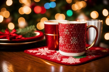 Fototapeta premium Festive Coasters Stylish and Practical Additions to Your Holiday Decor. AI Generated.
