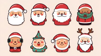 cute flat christmas sticker bundle cartoon  version bundle set