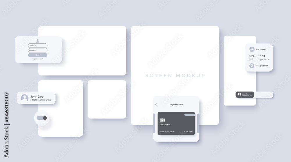 Poster Vector mockup to demonstrate the design of a mobile application or website. Blank white screens of different sizes with soft shadow. Background for the presentation of Ux Ui.